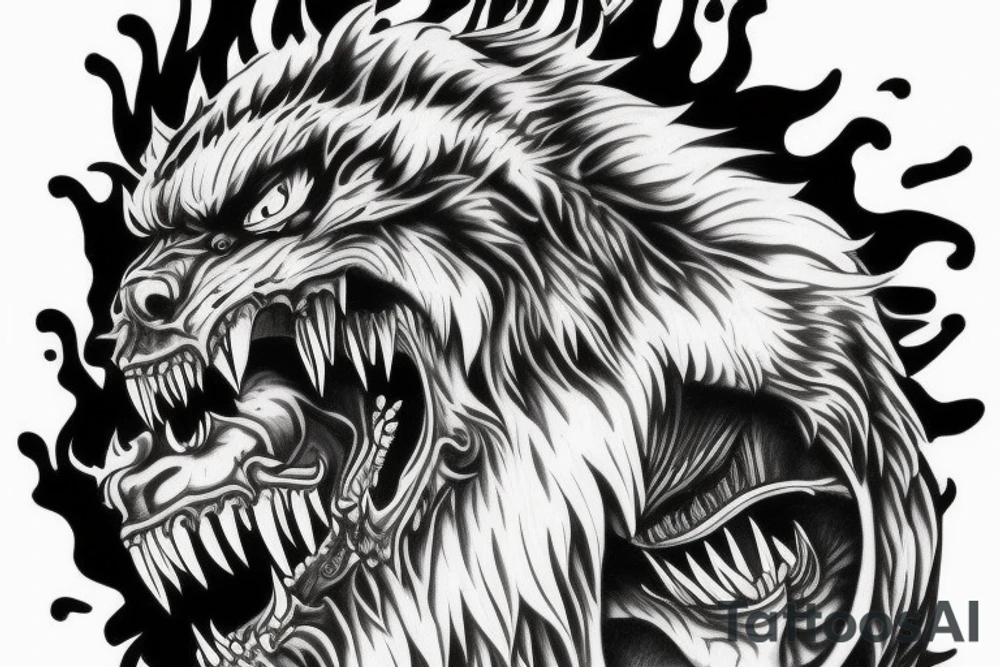 Furious beast full body roaring in atack tattoo idea