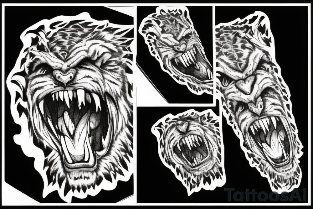 Furious beast full body roaring in atack tattoo idea