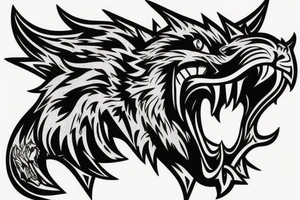 Furious beast full body roaring in atack tattoo idea