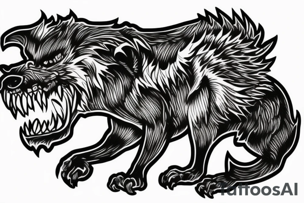 Furious beast full body roaring in atack tattoo idea