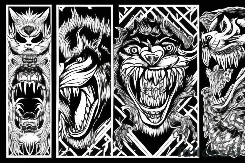 Furious beast full body roaring in atack tattoo idea