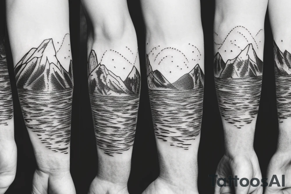 Mountains and beautiful space on wrist tattoo idea