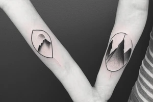 Mountains and beautiful space on wrist illustrations tattoo idea