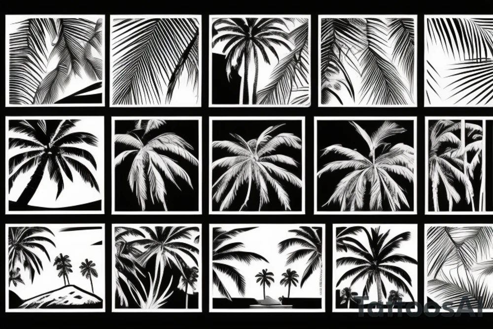picture in the style of palm trees and the sea at sunset tattoo idea