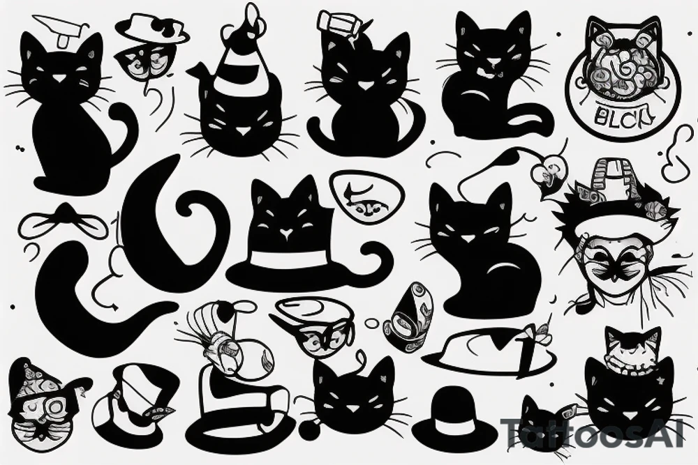 Black cat with funny hat tattoo idea