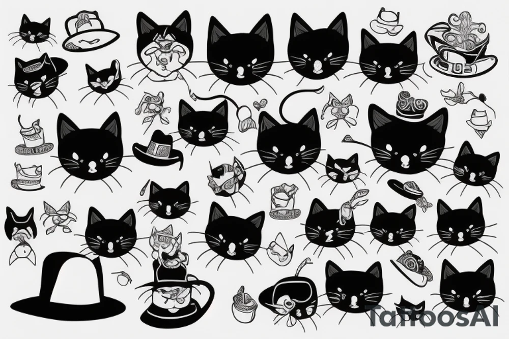 Black cat with funny hat tattoo idea