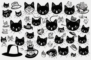 Black cat with funny hat tattoo idea
