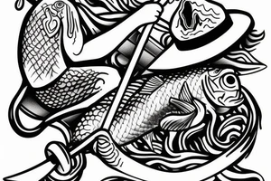 Man with a fishing rod by the lake tattoo idea