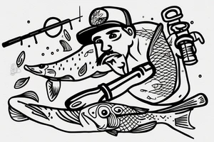 Man with a fishing rod by the lake tattoo idea