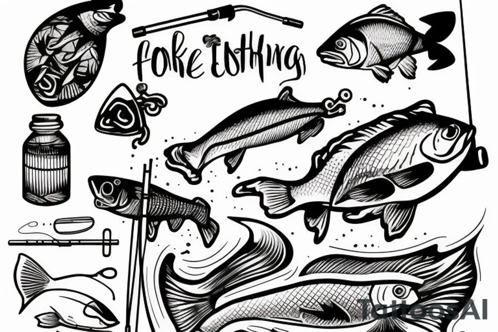 Man with a fishing rod by the lake tattoo idea