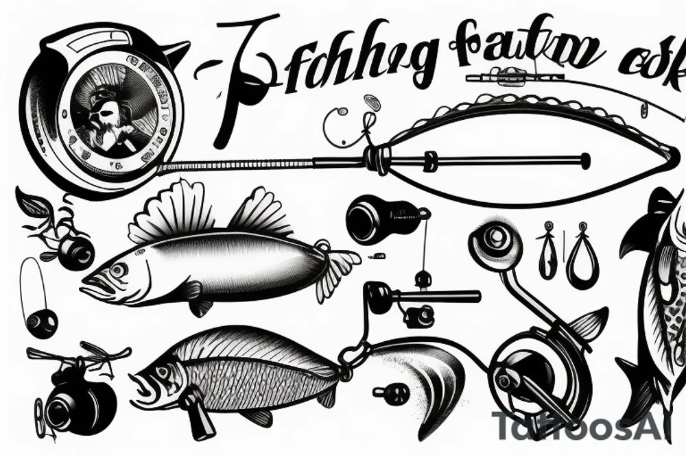 Man with a fishing rod by the lake tattoo idea