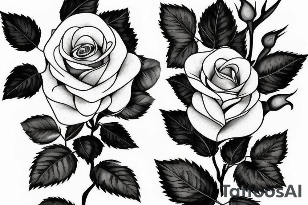 single rose with stem and leaves tattoo idea