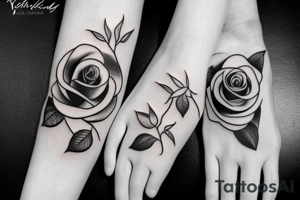 Big single rose with stem and leaves tattoo idea