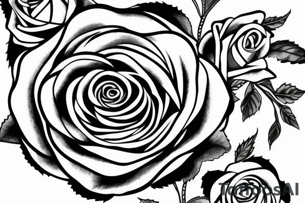 Big single rose with stem and leaves tattoo idea