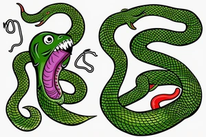 green monster with a snake tongue in a sweater, with a fiery tail tattoo idea