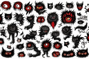 fluffy black monster with red eyes tattoo idea