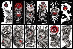 fluffy black monster with red eyes tattoo idea