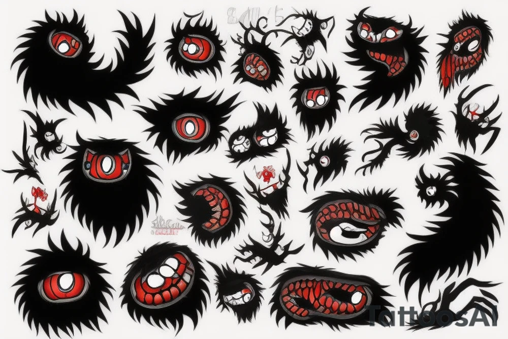 fluffy black monster with red eyes tattoo idea