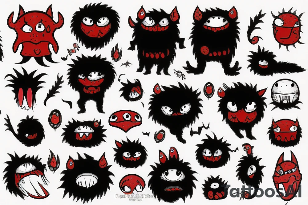 fluffy black monster with red eyes tattoo idea