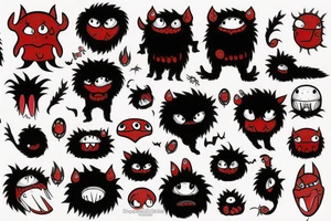 fluffy black monster with red eyes tattoo idea