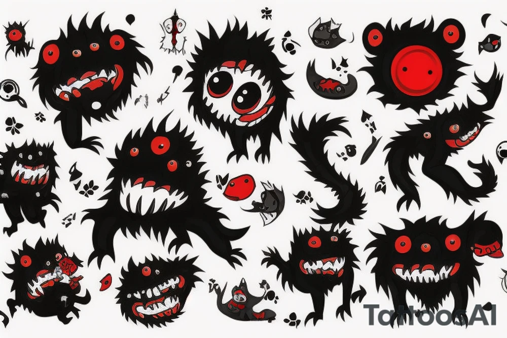 fluffy black monster with red eyes tattoo idea