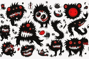 fluffy black monster with red eyes tattoo idea