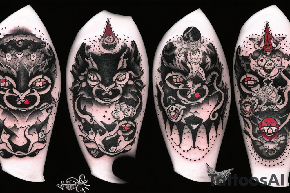 fluffy black monster with red eyes tattoo idea