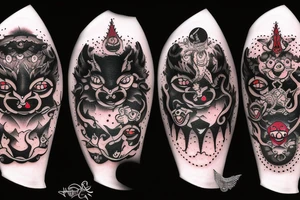 fluffy black monster with red eyes tattoo idea