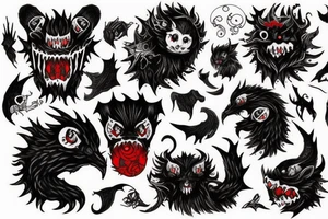 fluffy black monster with red eyes tattoo idea