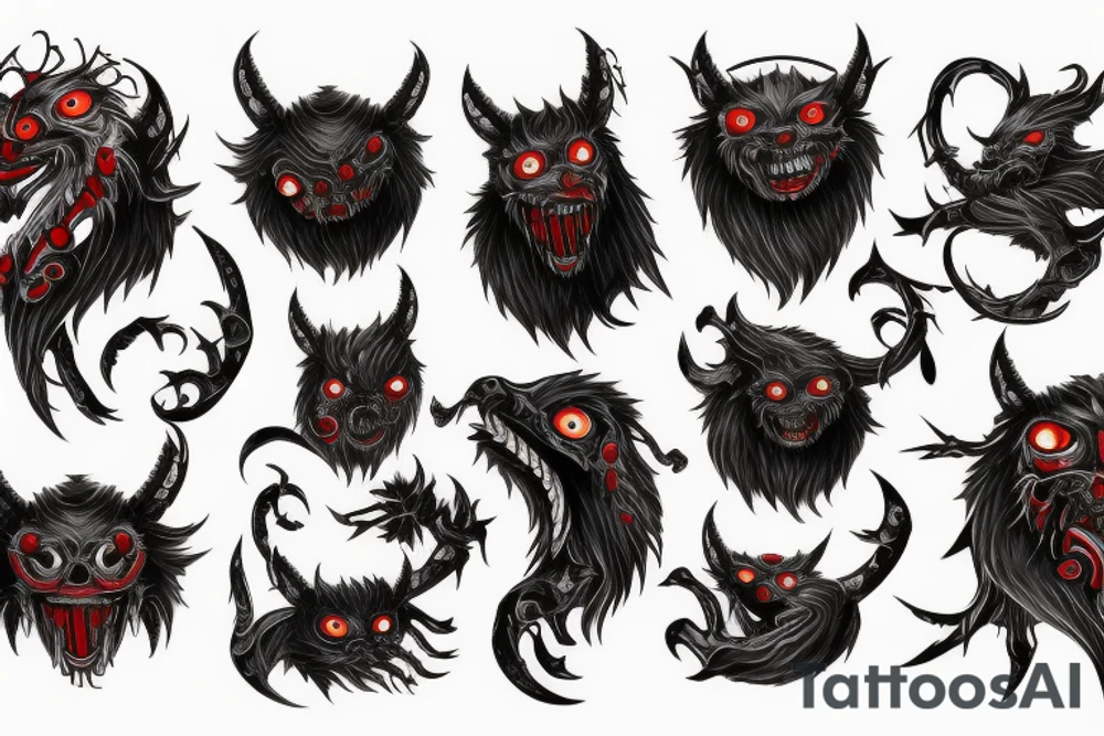 fluffy black monster with red eyes tattoo idea