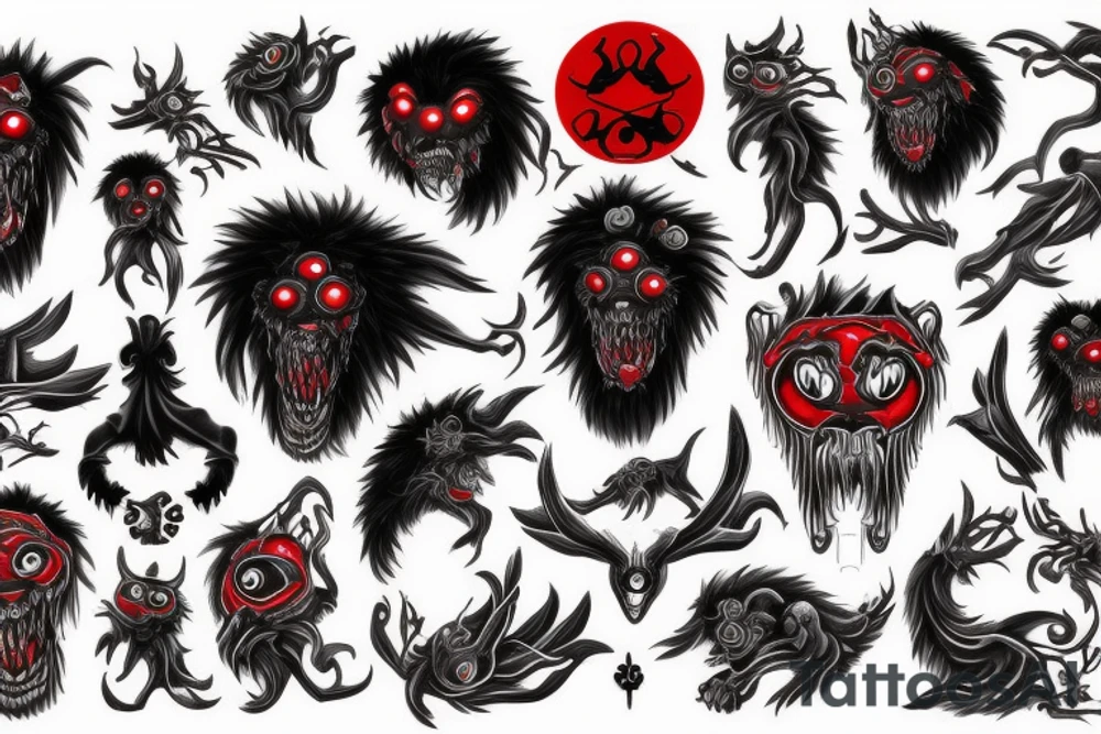 fluffy black monster with red eyes tattoo idea
