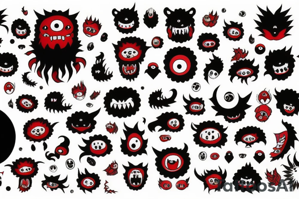 fluffy black monster with red eyes tattoo idea