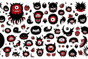 fluffy black monster with red eyes tattoo idea