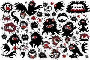 fluffy black monster with red eyes tattoo idea