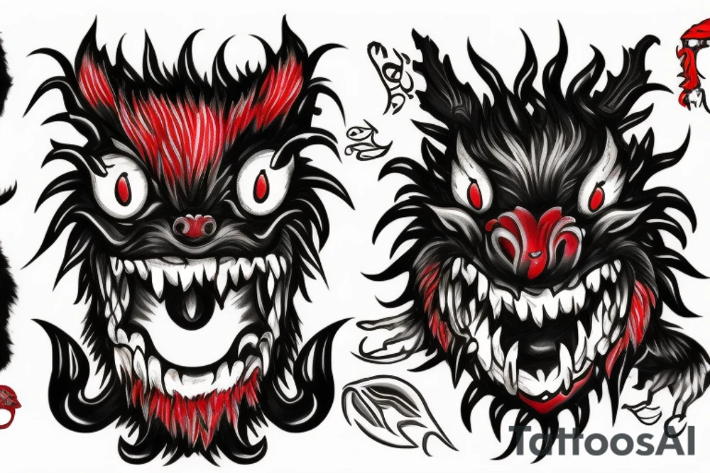 fluffy black monster with red eyes tattoo idea