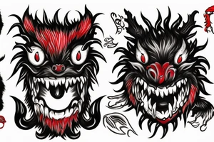 fluffy black monster with red eyes tattoo idea
