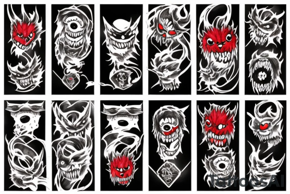 fluffy black monster with red eyes tattoo idea