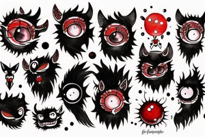 fluffy black monster with red eyes tattoo idea