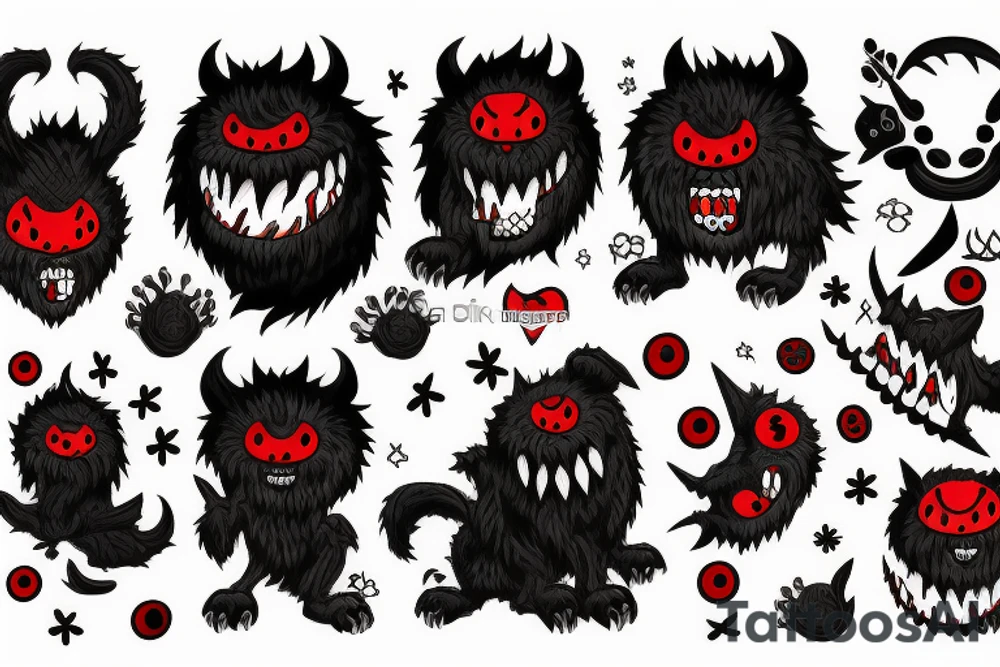 fluffy black monster with red eyes tattoo idea