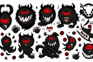 fluffy black monster with red eyes tattoo idea