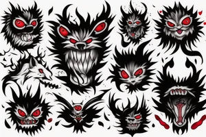 fluffy black monster with red eyes tattoo idea