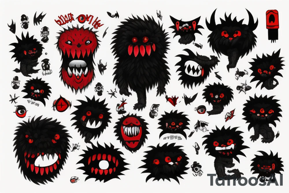 fluffy black monster with red eyes tattoo idea