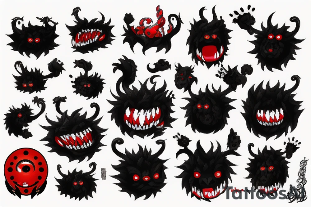 fluffy black monster with red eyes tattoo idea