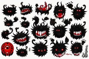 fluffy black monster with red eyes tattoo idea