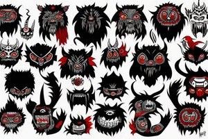 fluffy black monster with red eyes tattoo idea