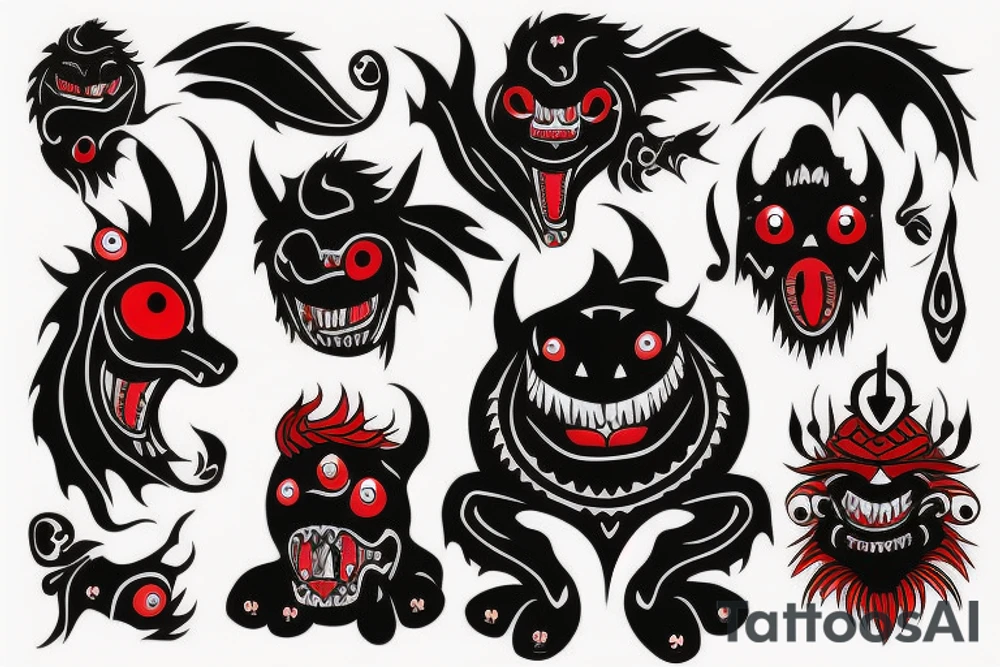 fluffy black monster with red eyes tattoo idea