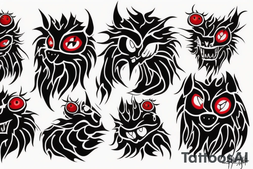 fluffy black monster with red eyes tattoo idea