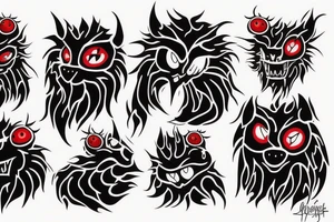 fluffy black monster with red eyes tattoo idea