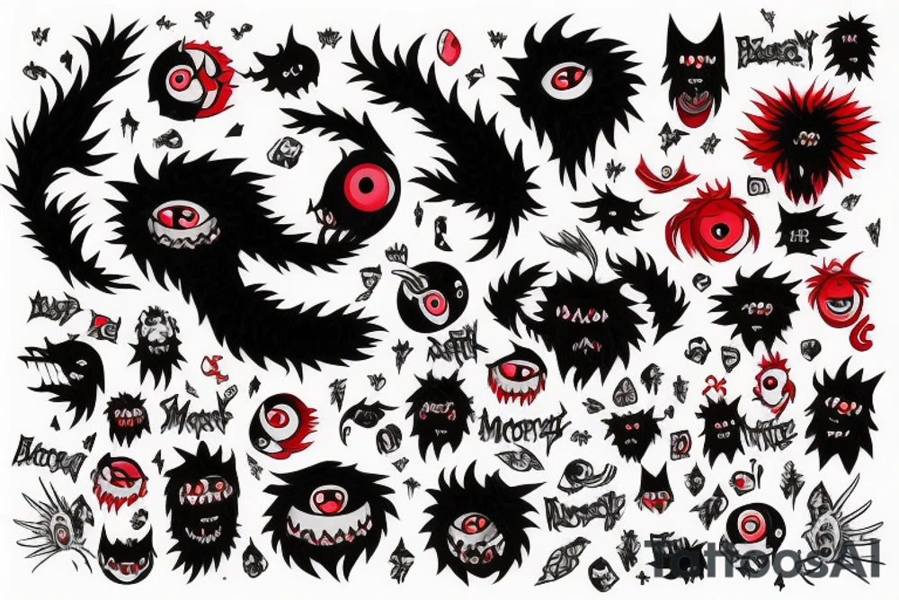 fluffy black monster with red eyes tattoo idea