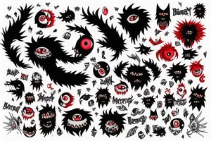 fluffy black monster with red eyes tattoo idea